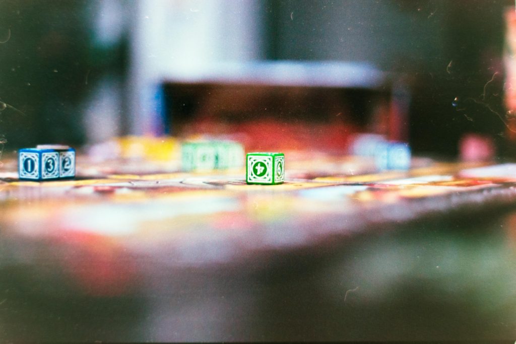 A set of dices thrown on a table