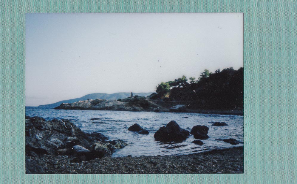 A sideways Fujifilm instax picturing a beach